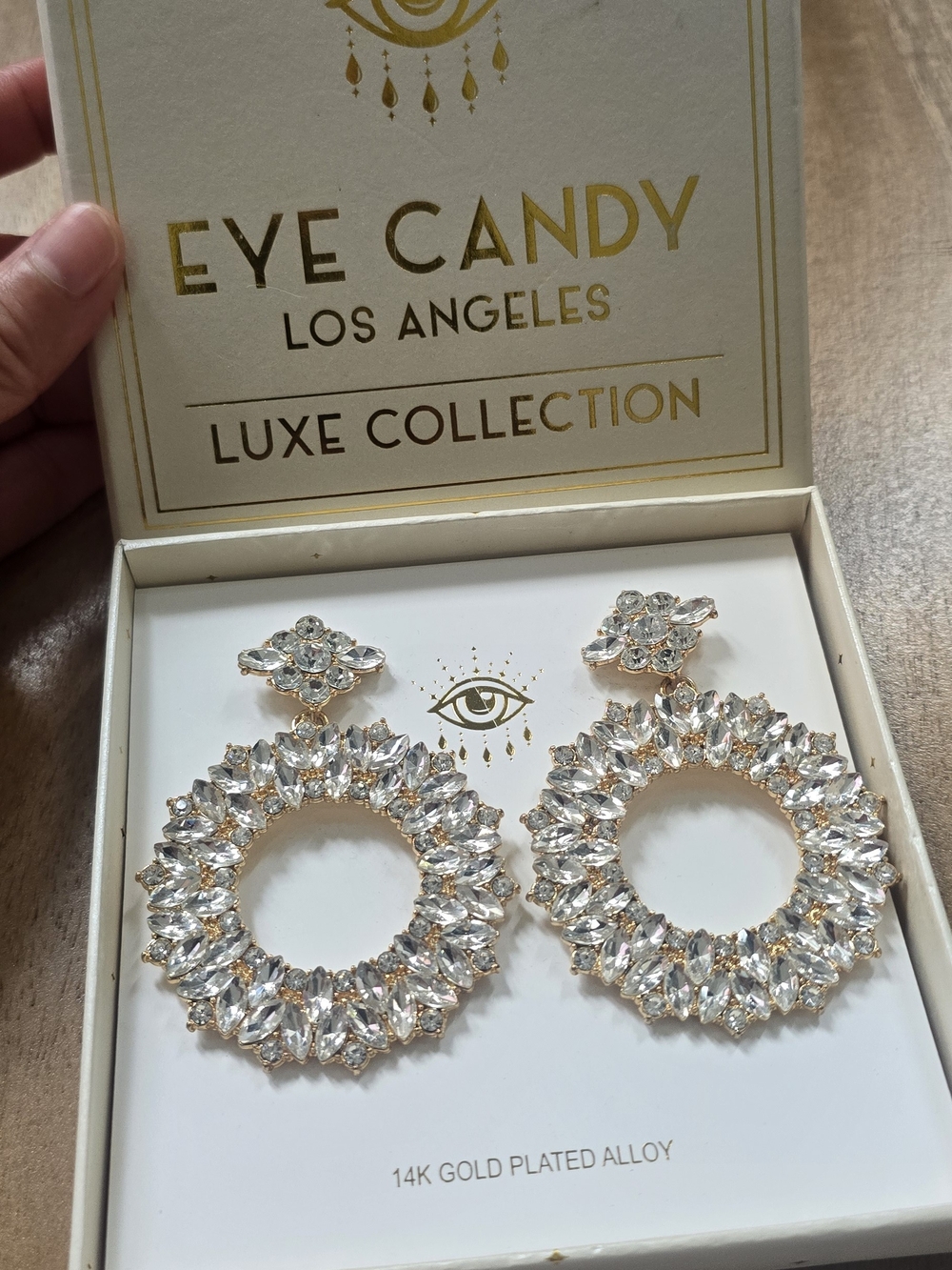 Eye Candy LA Luxe Collection 14K Gold Plated Crystal Marquise Wreath EarringsNIB